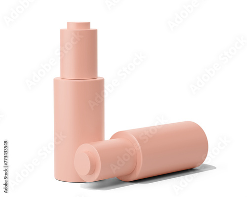 Blank pink color cosmetic flat cap dropper bottle Isolated On Transparent Background. cosmetic packaging. 3D Render.