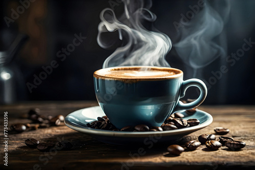 Capture the essence of a cozy morning with a close-up, ultra-realistic image of a freshly brewed cup of coffee