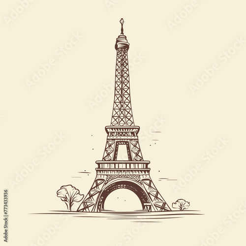 Fototapeta Naklejka Na Ścianę i Meble -  Eiffel tower hand-drawn comic illustration. Eiffel tower. Vector doodle style cartoon illustration