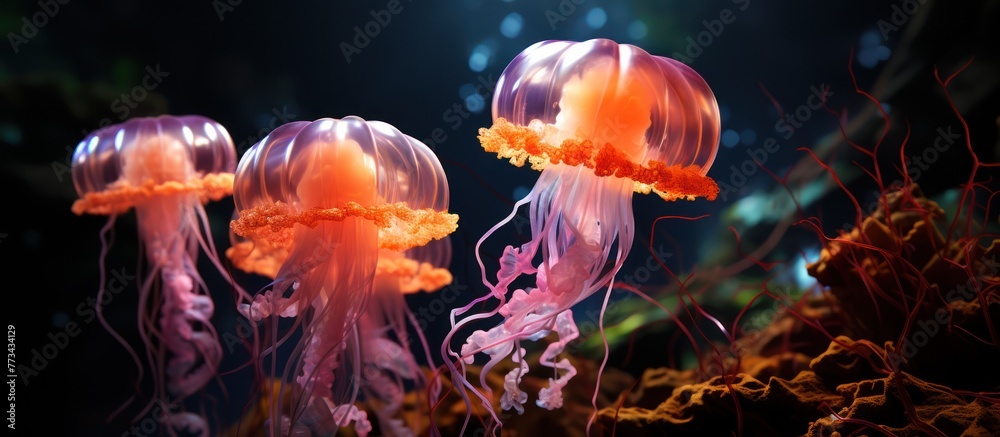 a group of Jellyfish in sea water