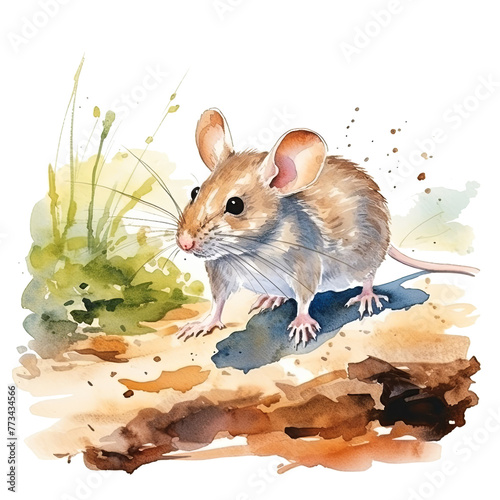 Mouse Sitting on Rock Watercolor