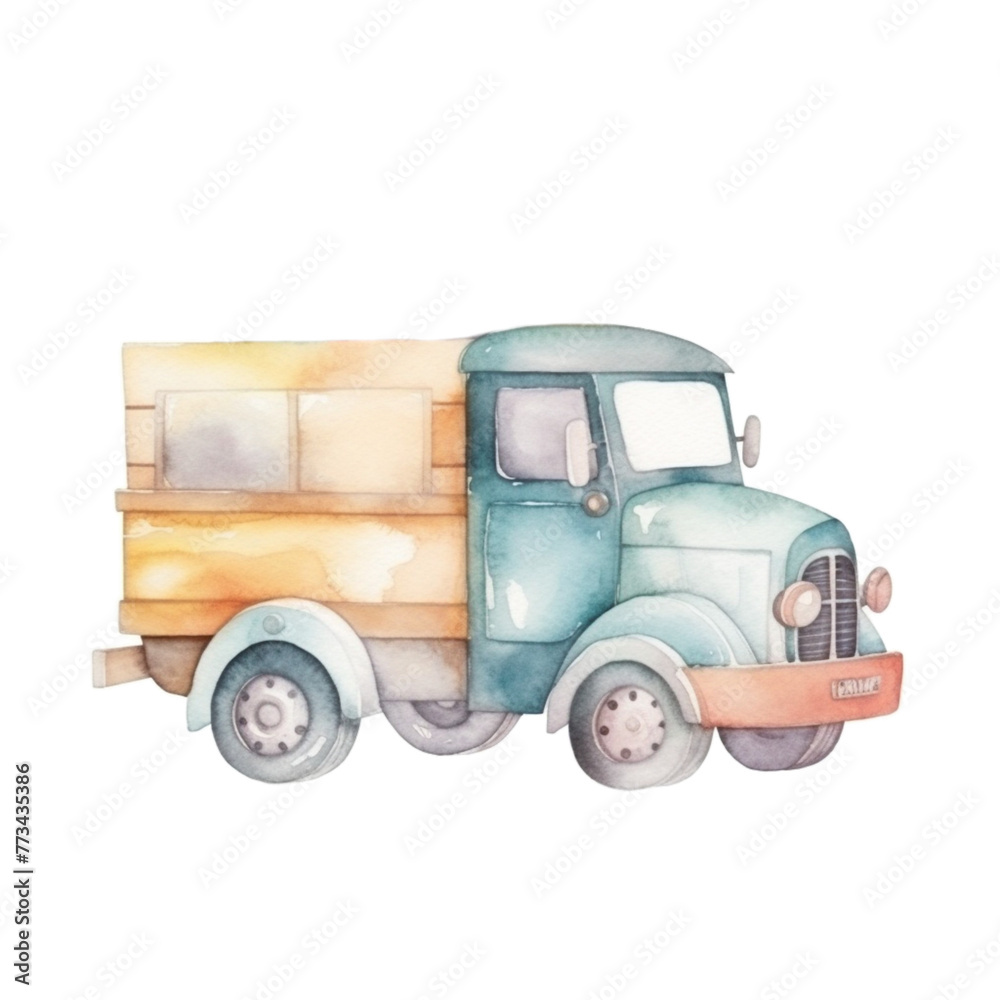 watercolor wood toy car truck