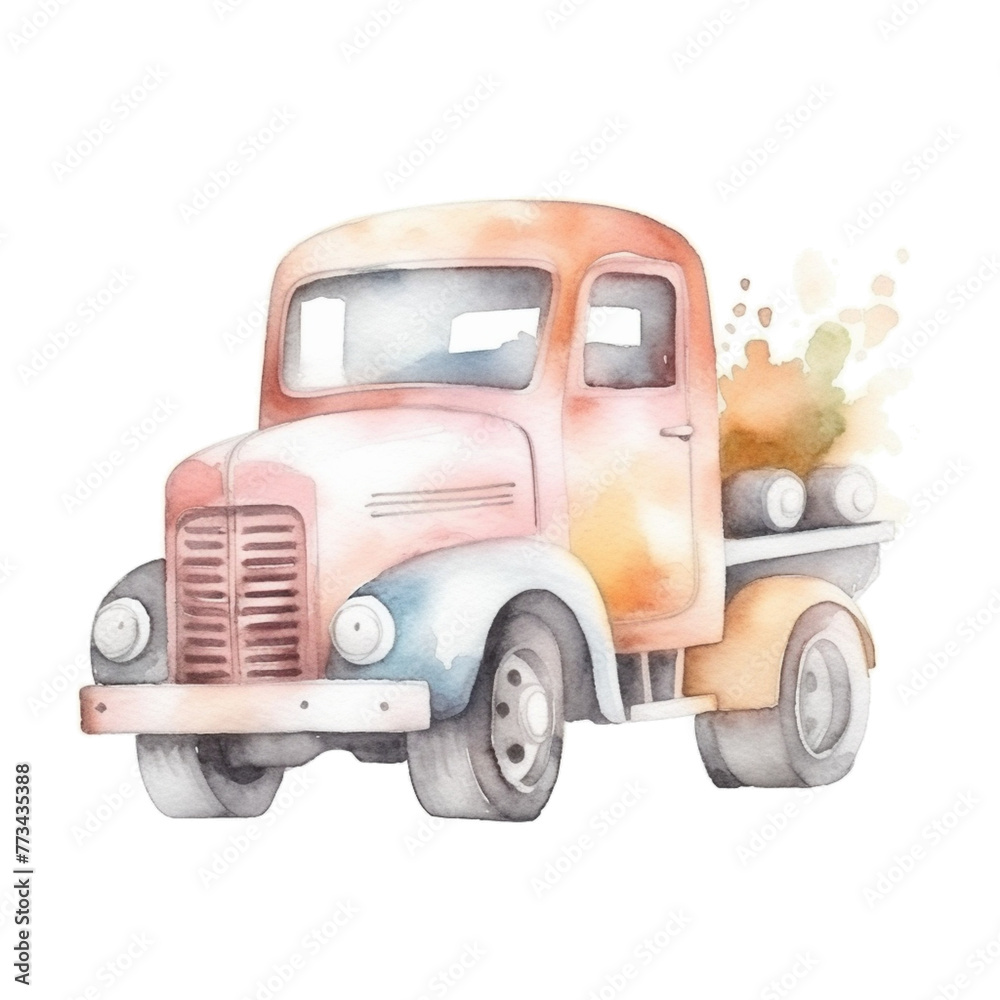 watercolor wood toy car truck