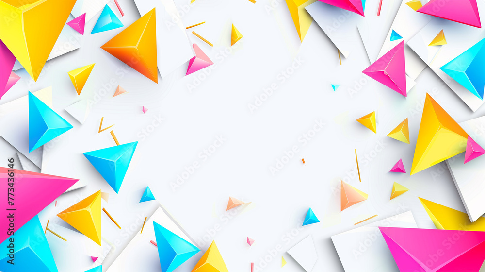 Abstract Colorful Geometric Shapes Background. A dynamic and modern abstract background with a variety of colorful geometric shapes scattered across a white space.