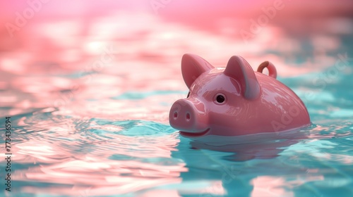 Piggy bank floats on the surface of water.
