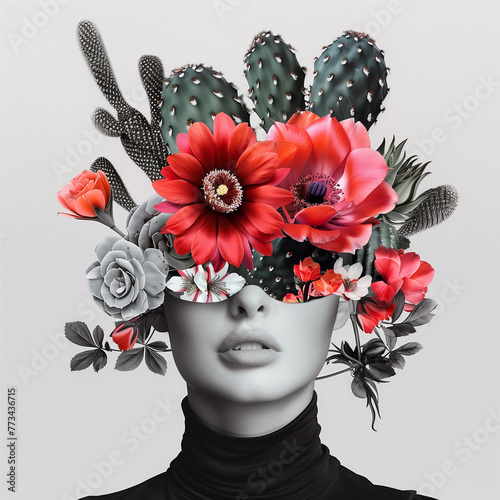 Portrait of a woman with flowers in her head. Contemporary art collage. © Виктория Дутко