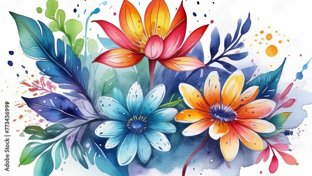 Vibrant floral painting set against white backdrop. For meditation apps, cover of book about spiritual growth, designs for yoga studios, spa salons, illustration for articles on inner peace, harmony. Vibrant floral painting set against white backdrop. For meditation apps, cover of book about spiritual growth, designs for yoga studios, spa salons, illustration for articles on inner peace, harmony.