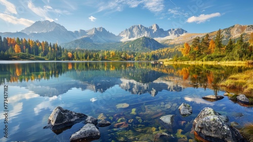 Mountain lake Popradske Pleso in National Park High Tatras, Slovakia