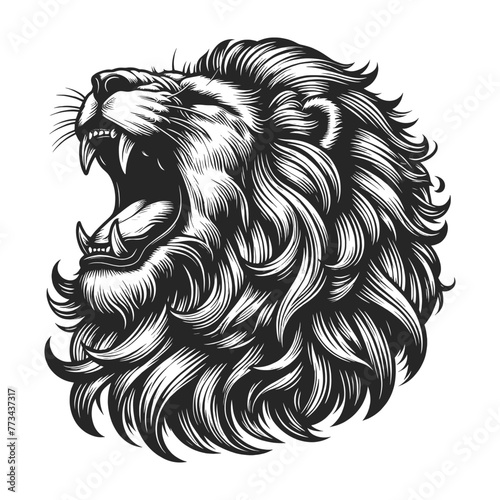 roaring lion animal sketch engraving generative ai fictional character vector illustration. Scratch board imitation. Black and white image.