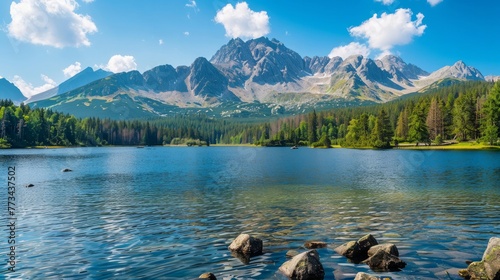 Mountain lake Strbske pleso in National Park High Tatra, Slovakia, Europe photo