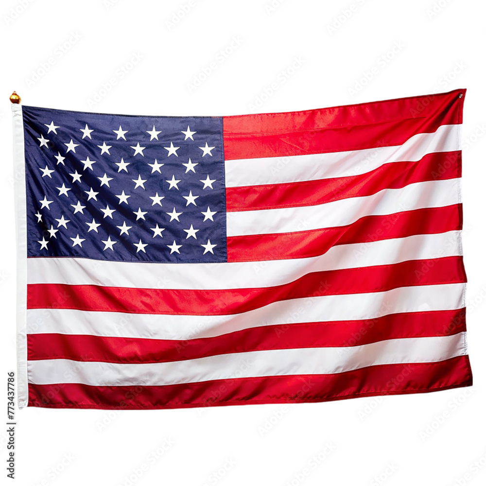 Fototapeta premium USA flag with stars and stripes waving in the wind, Isolated on transparent background