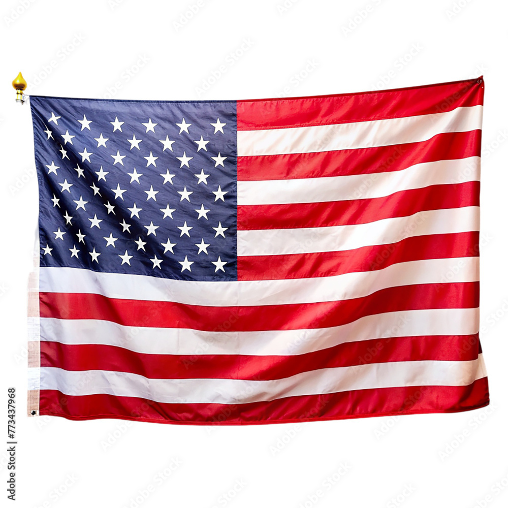 Naklejka premium USA flag with stars and stripes waving in the wind, Isolated on transparent background