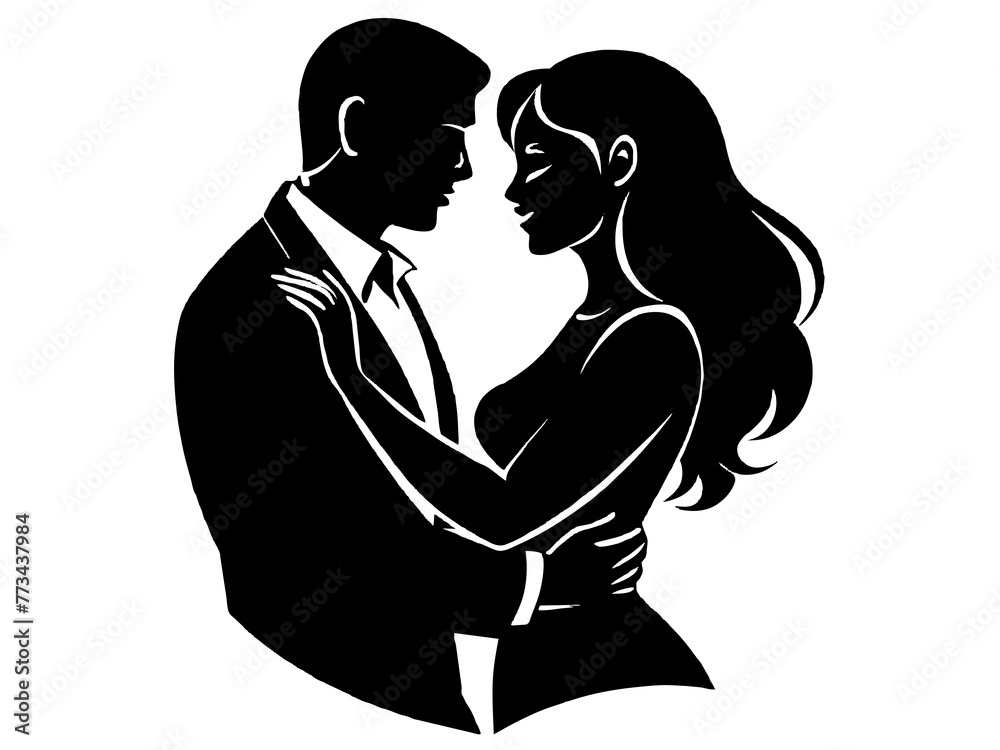 silhouette of a couple with heart silhouette  ,tattoo design ,icon Silhouette ,logo and vector illustration