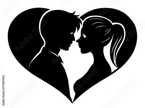 silhouette of a couple with heart silhouette  ,tattoo design ,icon Silhouette ,logo and vector illustration