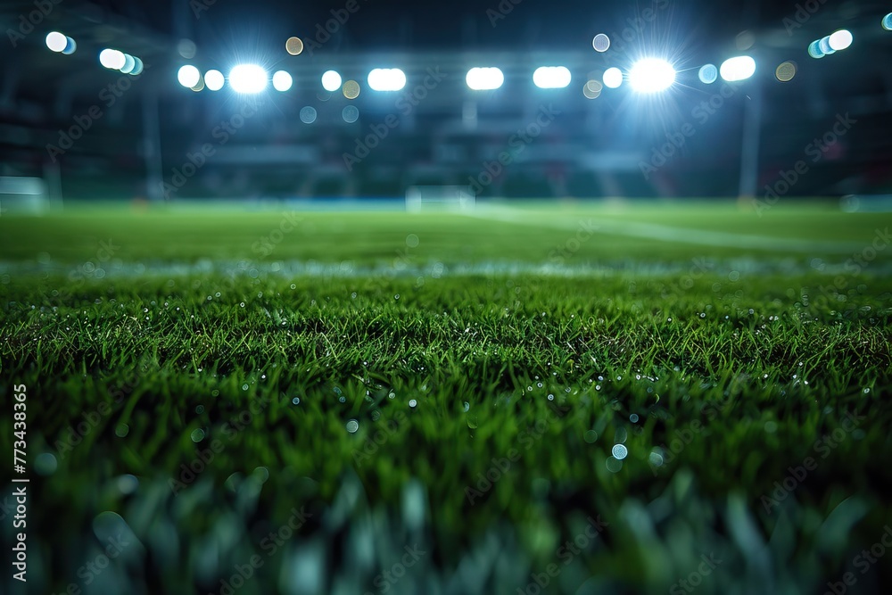 Limit lines of a sports grass field for Background with selective focus. AI generated illustration