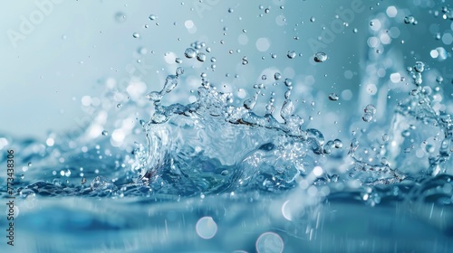 Close up of fresh blue water background with water splash