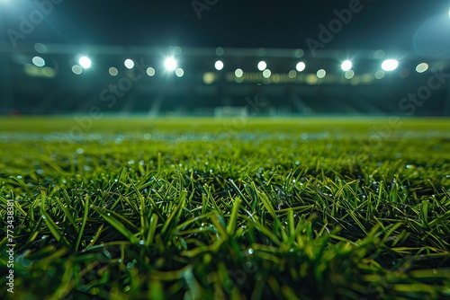 Limit lines of a sports grass field for Background with selective focus. AI generated illustration photo