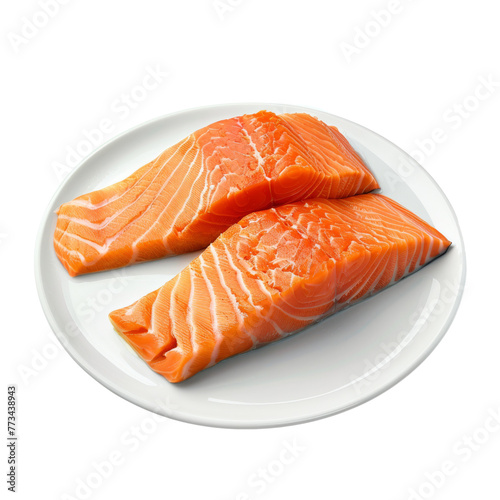 Fresh Atlantic salmon fillet on a white plate.