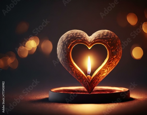 Beautiful heart-shaped candlestick on dark background, symbolizing love, respect, and remembrance. Offers solace and empathy in times of mourning and loss. Suitable for greeting cards or tribute