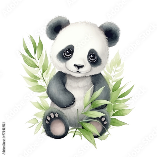 Panda Bear Sitting on Lush Green Plant