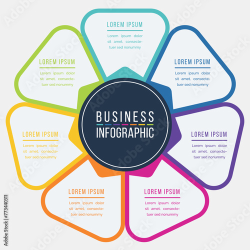 Business Infographic circle design 7 steps, objects, options or elements business information colored