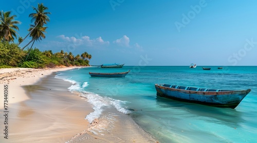 A pristine tropical beach in Sri Lanka, with powdery white sands stretching into the distance