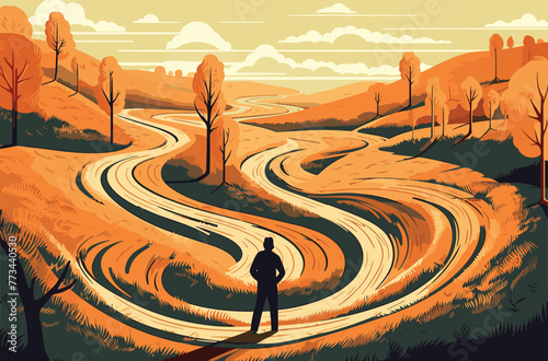 Man at two roads deciding for best chance of environment