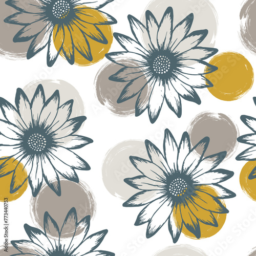 African daisy naive summer seamless rapport. Camomile daisy bloom over