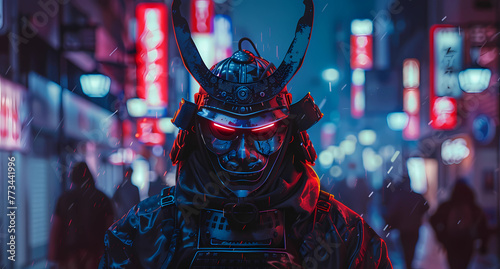 A samurai wearing an Oni mask