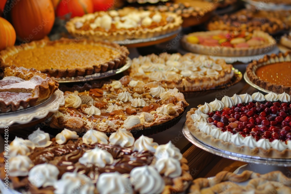 Desserts Sweet. Thanksgiving Variety of Fall Treats: Cake, Pie, and Sweet Goodness