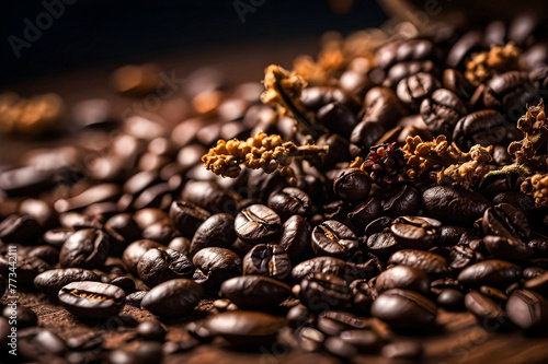 Showcase the intricate details of coffee beans in high-resolution 4K, with rich textures and vibrant colors 