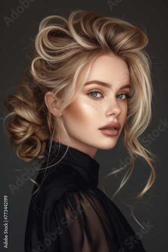Beautiful Art. Elegant Fashion Portrait of a Gorgeous Blonde Woman with Volume Hairstyle