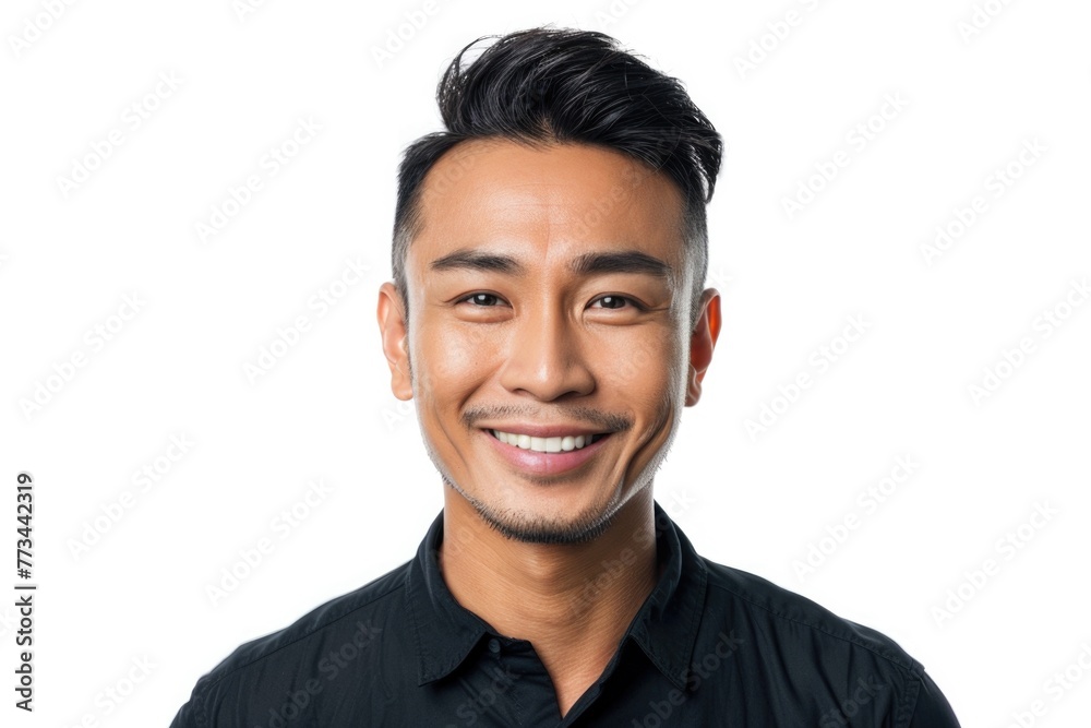Person Isolated On White. Closeup Portrait of Happy Asian Man, Character with Attractive Attitude Person Isolated On White. Closeup Portrait of Happy Asian Man, Character with Attractive Attitude