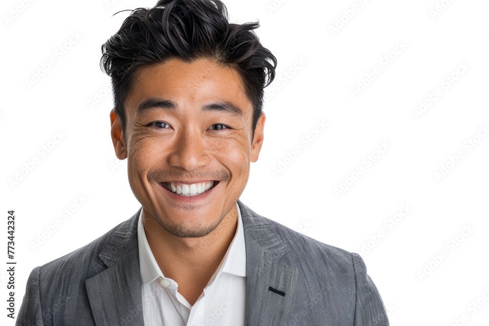 Person Isolated On White. Closeup Portrait of Happy Asian Man with Cheerful Attitude Person Isolated On White. Closeup Portrait of Happy Asian Man with Cheerful Attitude