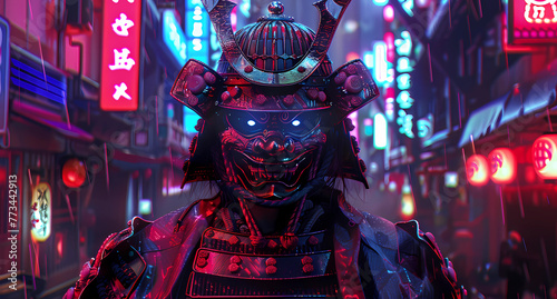 A samurai wearing an Oni mask