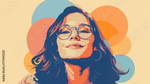Smiling woman wearing glasses, positive portrait created with AI technology illustration
