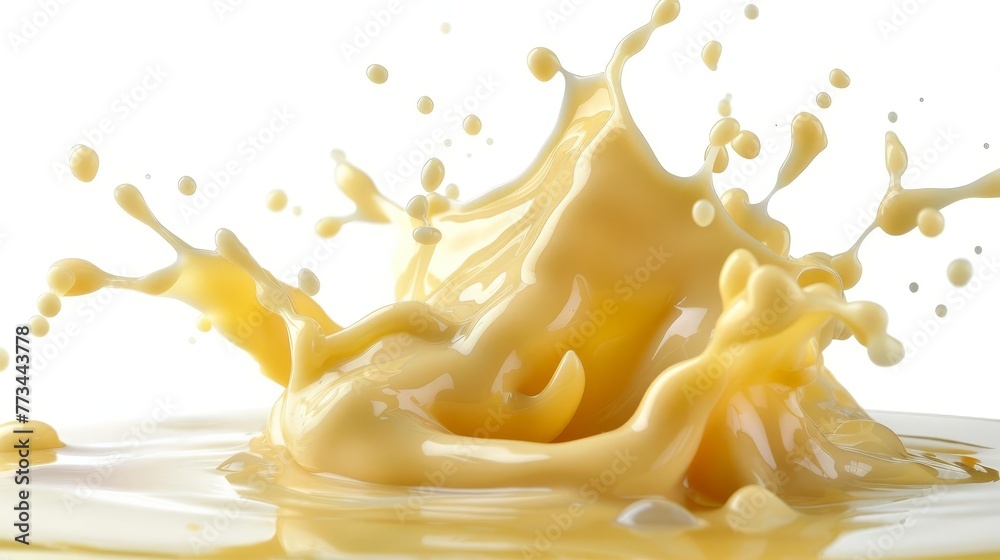 Splash of gooey, melted cheese isolated on white background, appetizing food photography - obrazy, fototapety, plakaty 