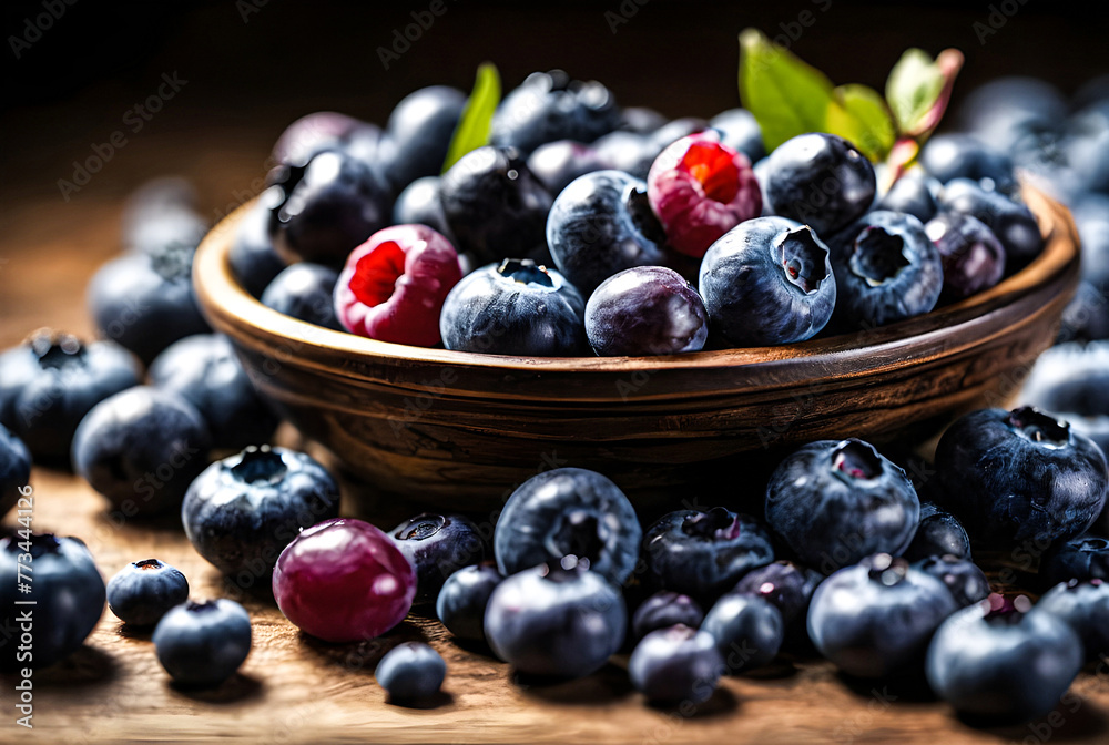 Create a close-up, high-definition image of a bunch of ripe blueberries, capturing their vibrant blue hue and dewy texture against a dark background.
Create a close-up, high-definition image of a bunch of ripe blueberries, capturing their vibrant blue hue and dewy texture against a dark background.