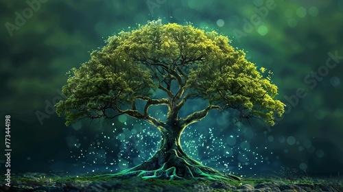 Symbolic tree of life, sacred emblem of individuality, prosperity and growth, digital art