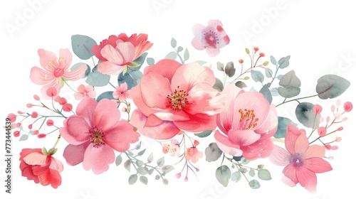 Illustration Flower. Watercolor Pink Floral Arrangement for Summer Garden Background