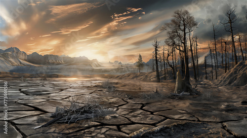 Obraz na płótnie An apocalyptic landscape depicting ongoing drought and climate change. w salonie