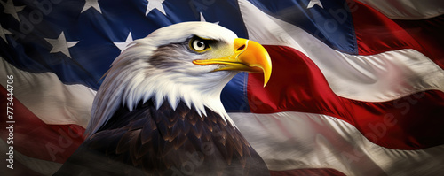 american bald eagle with usa flag on background