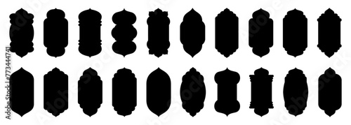 Shape Islamic door and window silhouette Arabic arch. Collection of patterns in oriental style. Frames in Arabian Muslim design for Ramadan Kareem. Vector mosque gate shape isolated on white