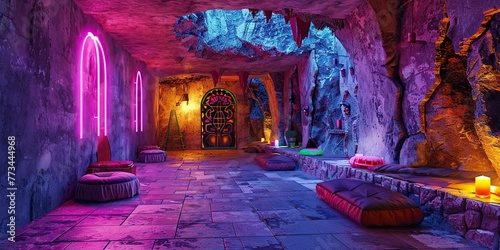 fantasy room with stone and lights