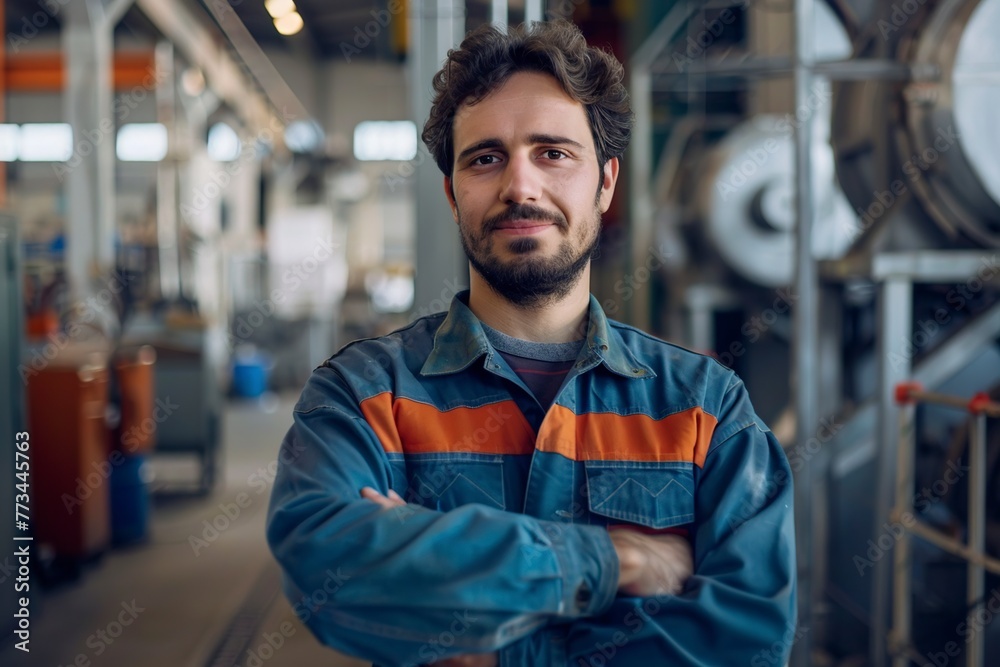 confident old male engineers standing in a factory confident old male engineers standing in a factory