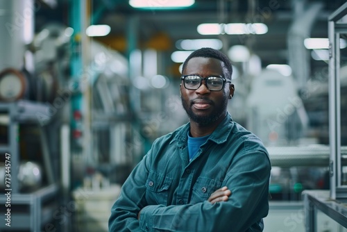 confident black man engineer standing in the factory
