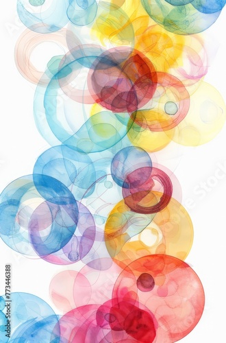 Various vibrant colored circles in different sizes overlapping on a colorful abstract background