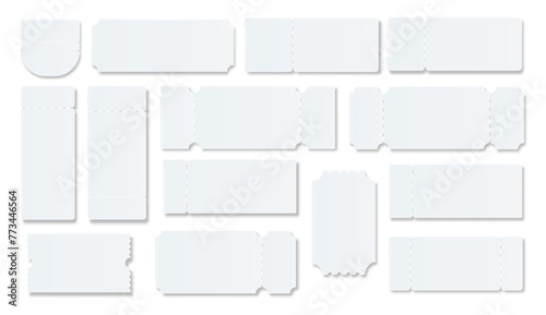 Ticket Empty template. Concert movie theater boarding blank white tickets lottery coupons . Vector