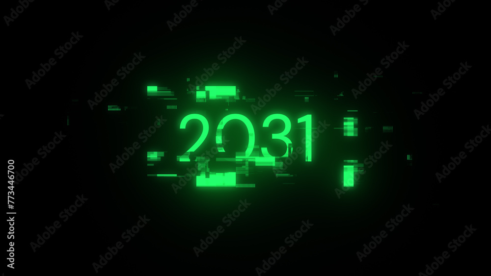 3D rendering 2031 text with screen effects of technological glitches 3D rendering 2031 text with screen effects of technological glitches