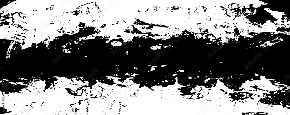 Monochrome texture composed of irregular graphic elements. Distressed uneven grunge background. Abstract vector illustration. Overlay for interesting effect and depth. Isolated on white background.